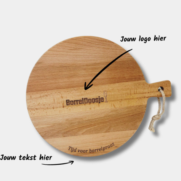 Borrelplank graveren - Gratis logo en tekst - Rond - 29cm x 20cm - Beuken
